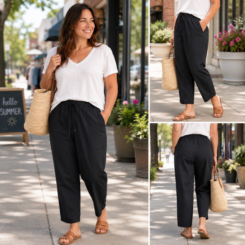Banana Republic Cotton Poplin Pull-On Pants Large Black High Rise NWT Pockets